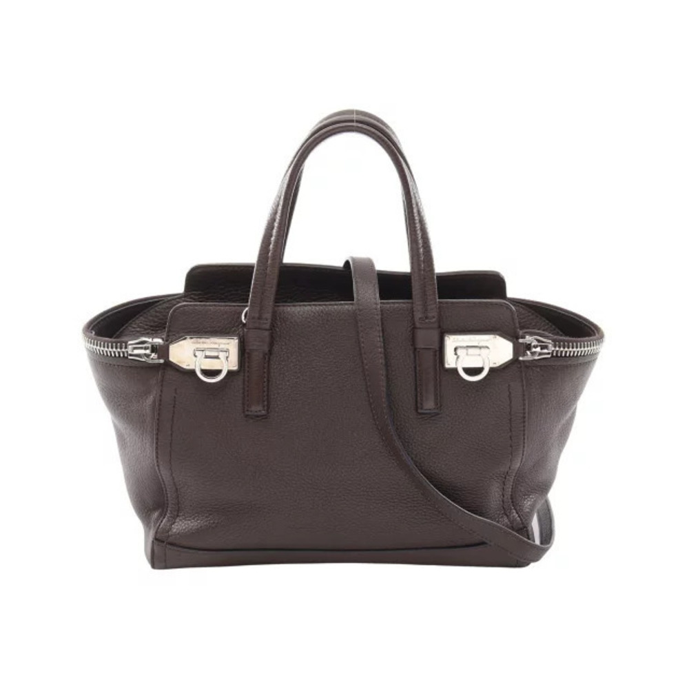 Salvatore Ferragamo Gancini Handbag Leather Brown